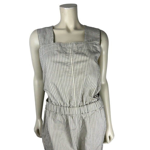 NEW Everlane Stripe Sleeveless Jumpsuit 10 Fatigue Apron Pockets Elastic Waist - Picture 5 of 12